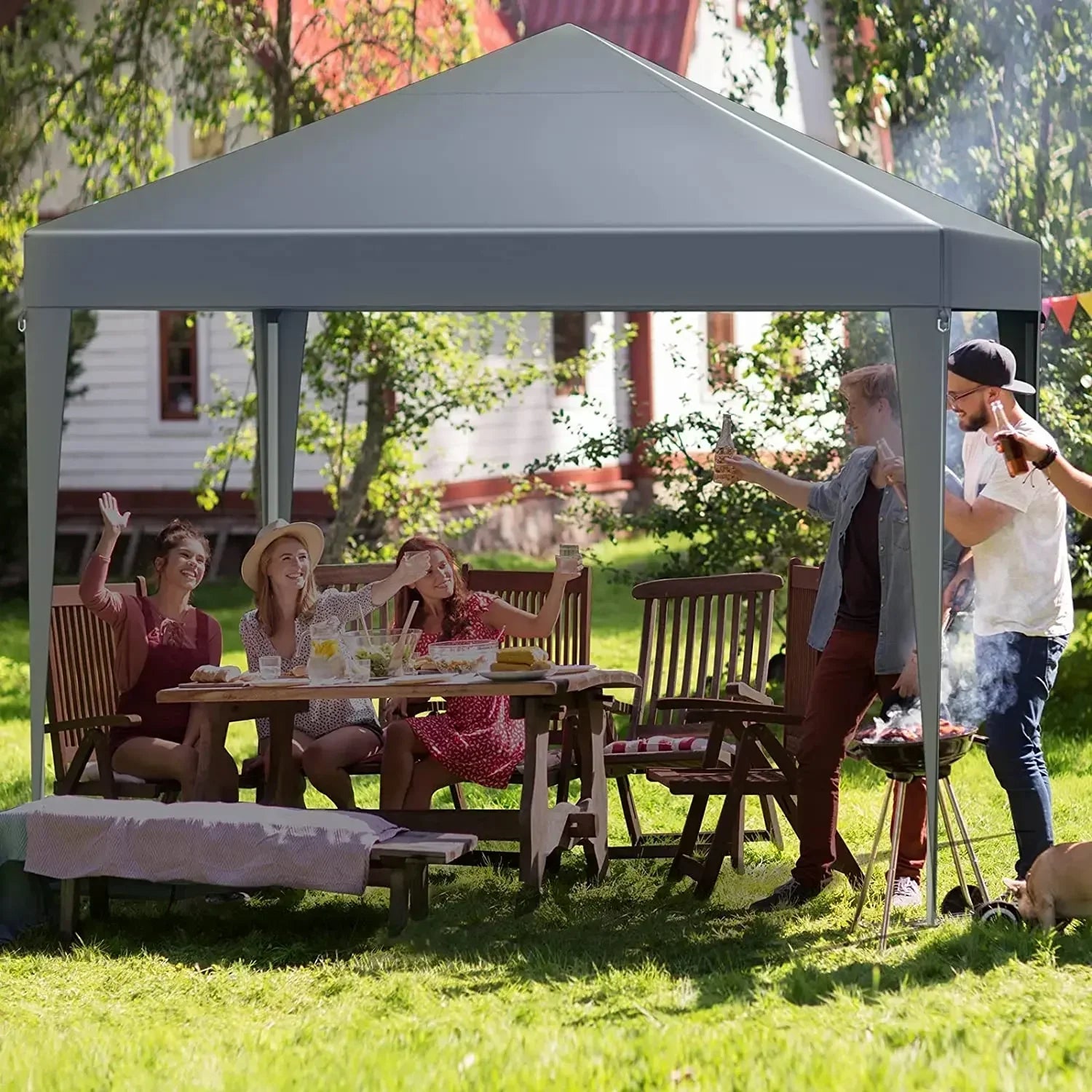 3x3m Sunshade Gazebo Portable Outdoor Rainproof Tent Adjustable Sides Party Garden Picnic Shade Shelter Include Top Canopy Frame