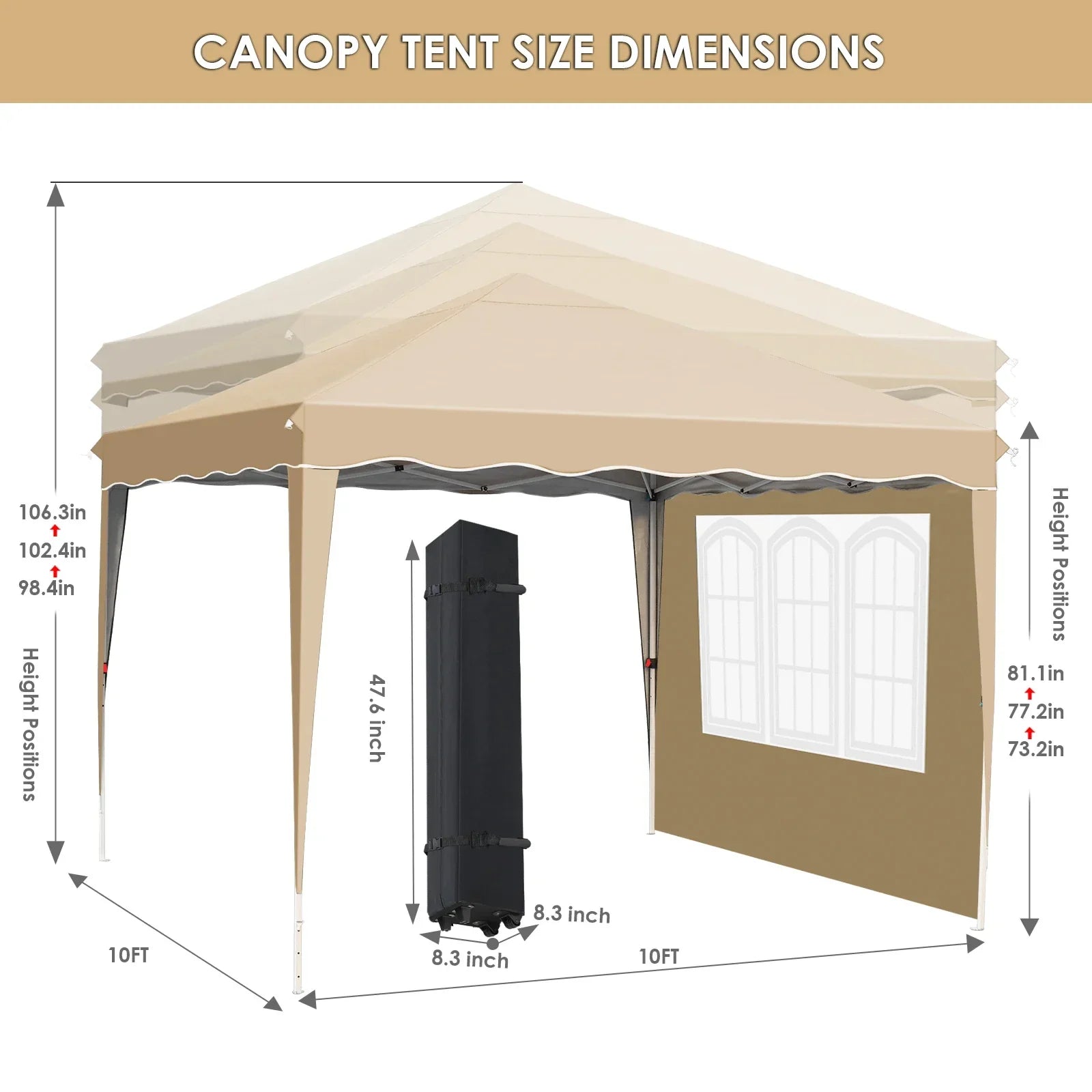 3x3m Sunshade Gazebo Portable Outdoor Rainproof Tent Adjustable Sides Party Garden Picnic Shade Shelter Include Top Canopy Frame