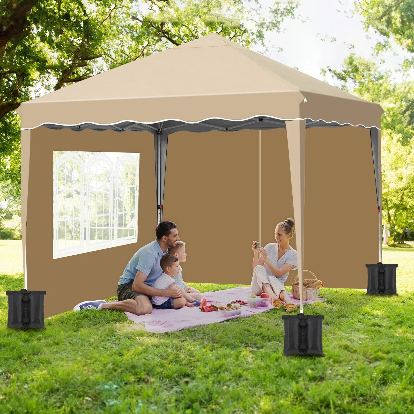 3x3m Sunshade Gazebo Portable Outdoor Rainproof Tent Adjustable Sides Party Garden Picnic Shade Shelter Include Top Canopy Frame