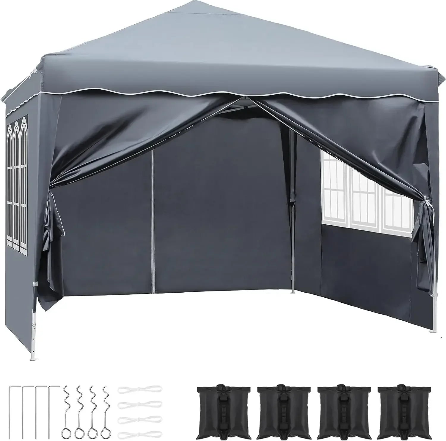 3x3m Sunshade Gazebo Portable Outdoor Rainproof Tent Adjustable Sides Party Garden Picnic Shade Shelter Include Top Canopy Frame