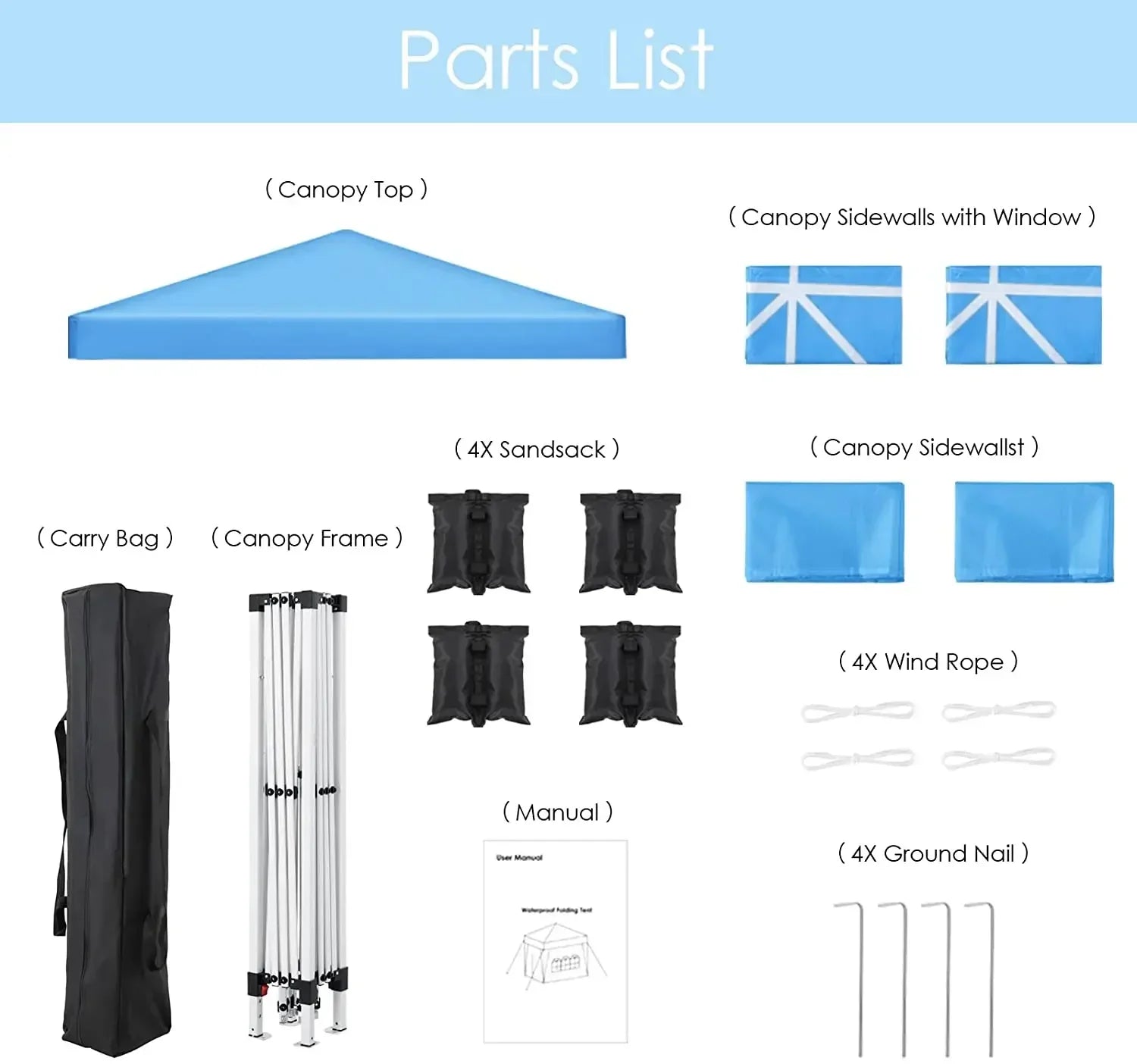 3x3m Sunshade Gazebo Portable Outdoor Rainproof Tent Adjustable Sides Party Garden Picnic Shade Shelter Include Top Canopy Frame