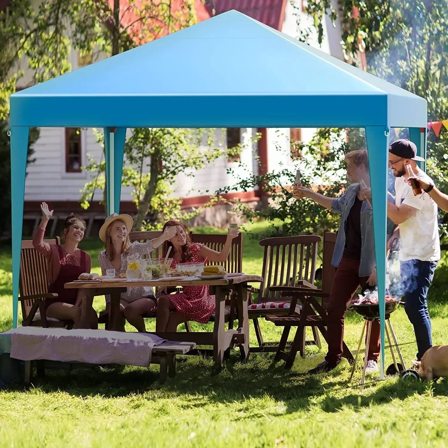 3x3m Sunshade Gazebo Portable Outdoor Rainproof Tent Adjustable Sides Party Garden Picnic Shade Shelter Include Top Canopy Frame