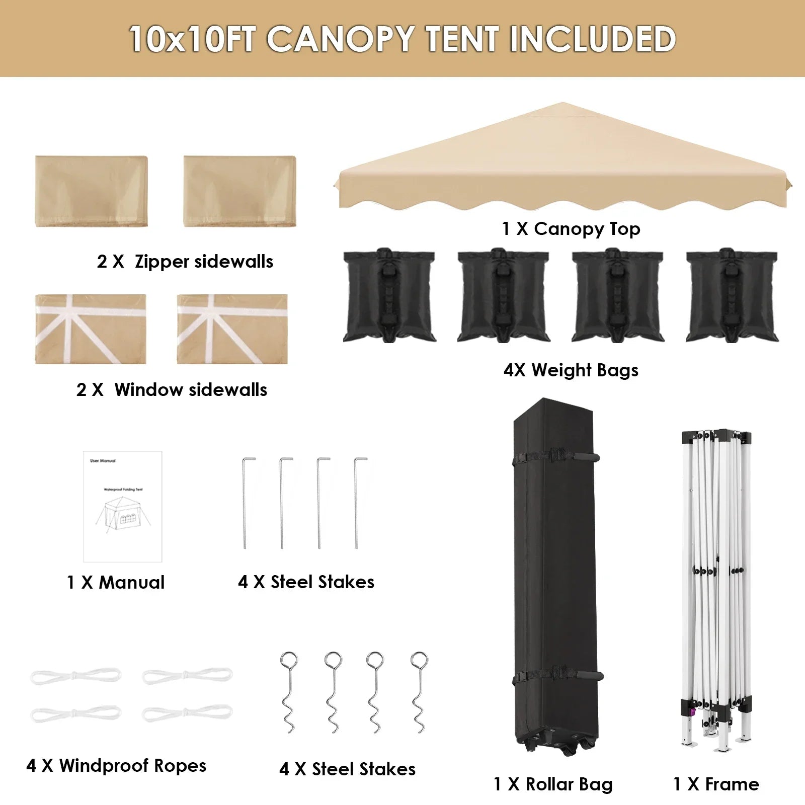 3x3m Sunshade Gazebo Portable Outdoor Rainproof Tent Adjustable Sides Party Garden Picnic Shade Shelter Include Top Canopy Frame