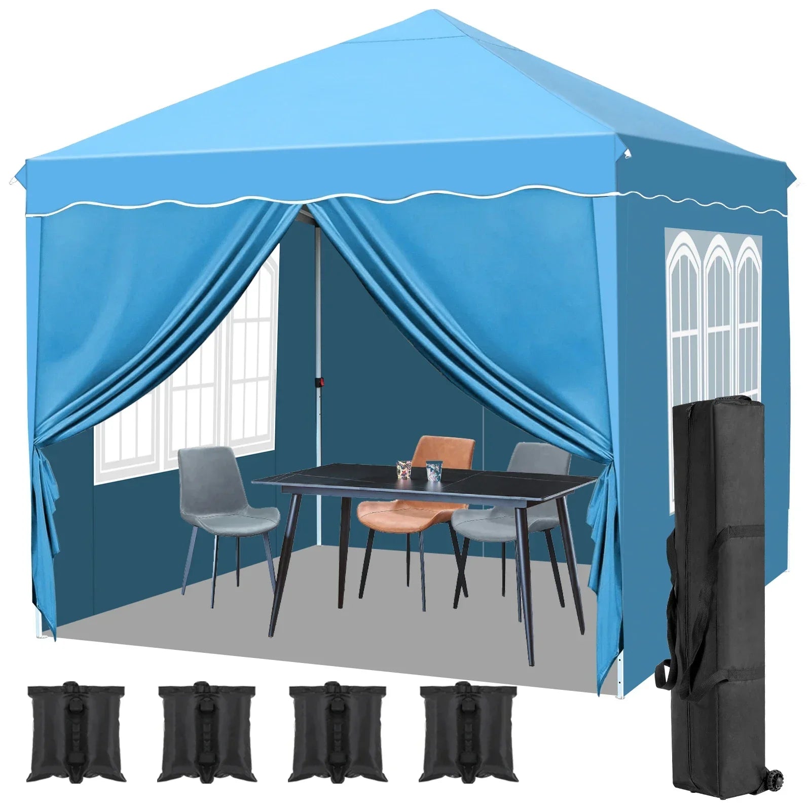 3x3m Sunshade Gazebo Portable Outdoor Rainproof Tent Adjustable Sides Party Garden Picnic Shade Shelter Include Top Canopy Frame