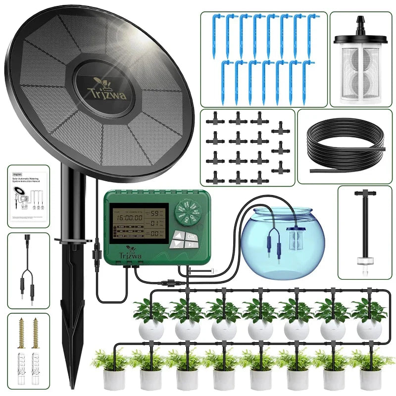 DIY solar irrigation, with a 15 meter hose garden watering system, garden balcony greenhouse drip irrigation system