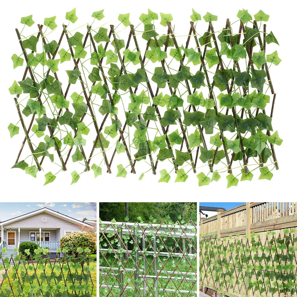 New Garden Screening Expanding Trellis Privacy Screen Hedge Artificial Faux Ivy Leaves Wooden Fence for Garden Buildings