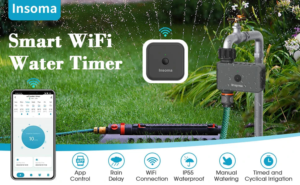 Insoma Wifi Automatic Sprinkle Timer Remote Garden Water Timer Smart Irrigation Watering System Hose Control Unit Support Alexa