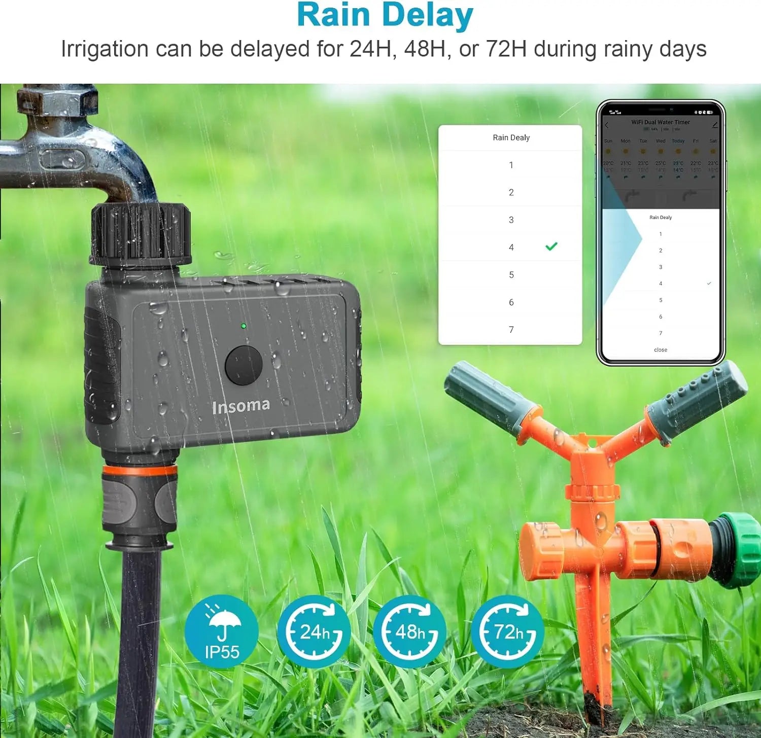 Insoma Wifi Automatic Sprinkle Timer Remote Garden Water Timer Smart Irrigation Watering System Hose Control Unit Support Alexa