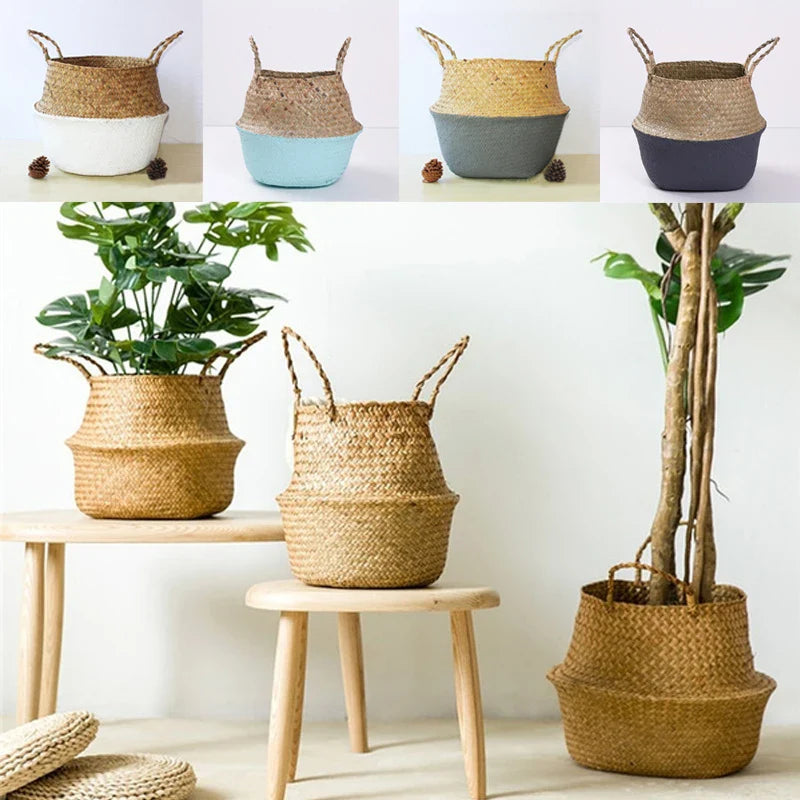 New Straw Weaving Flower Plant Pot Basket Grass Planter Basket Indoor Outdoor Flower Pot Plant Containers Dirty Basket