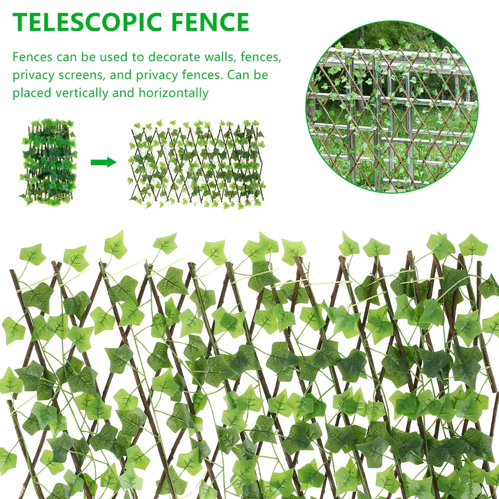 New Garden Screening Expanding Trellis Privacy Screen Hedge Artificial Faux Ivy Leaves Wooden Fence for Garden Buildings